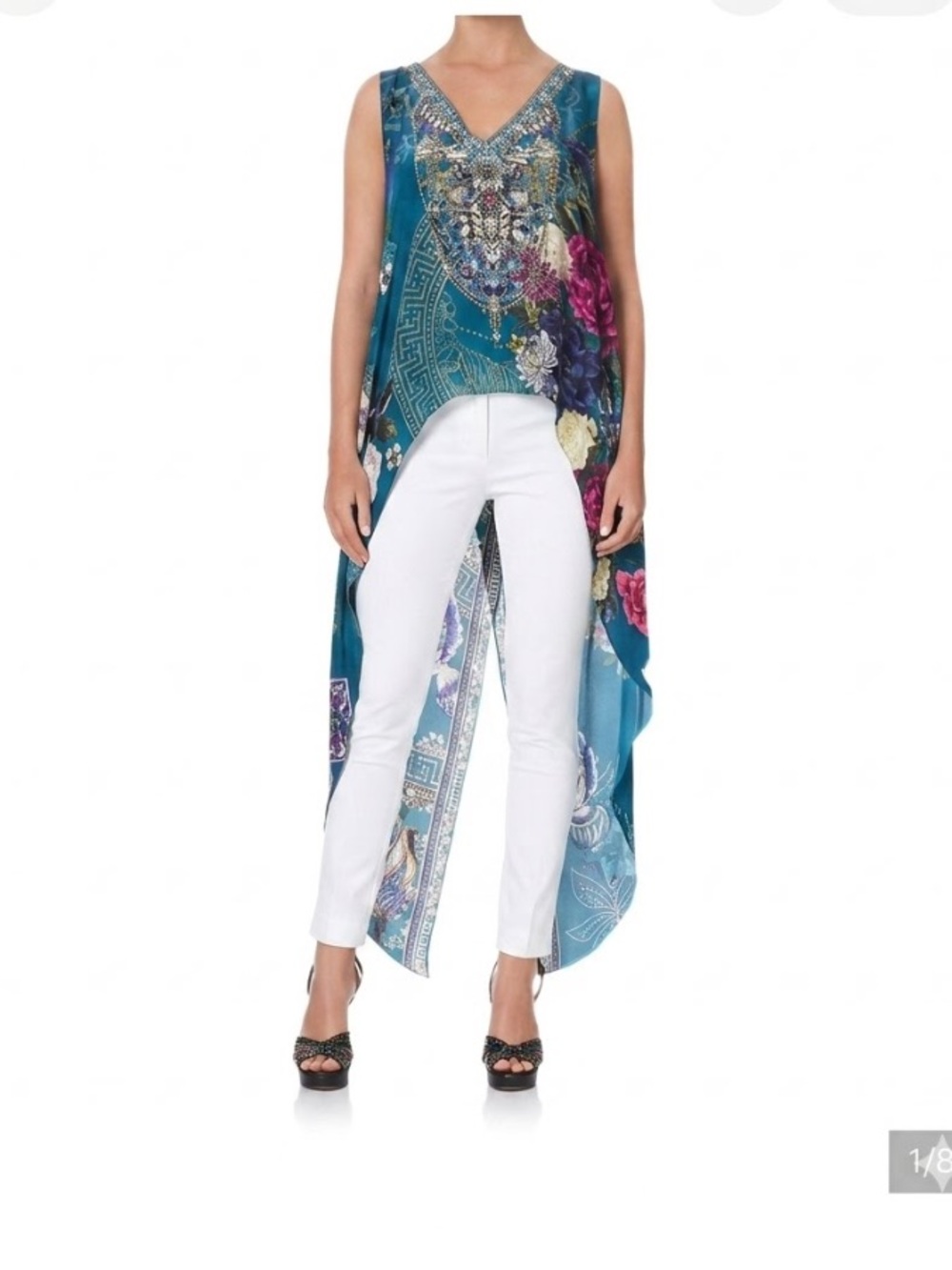Camilla Silk Crystal Embellished High Low Boho Tunic Top XS NWT
